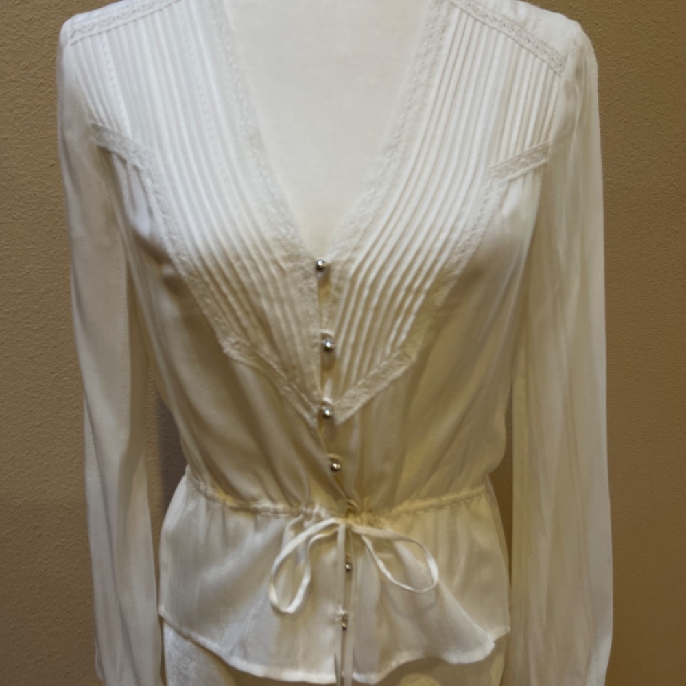 Veronica Beard Ivory Silk Peplum Drawstring Blouse NWOT! Size 2 - Picture 8 of 16